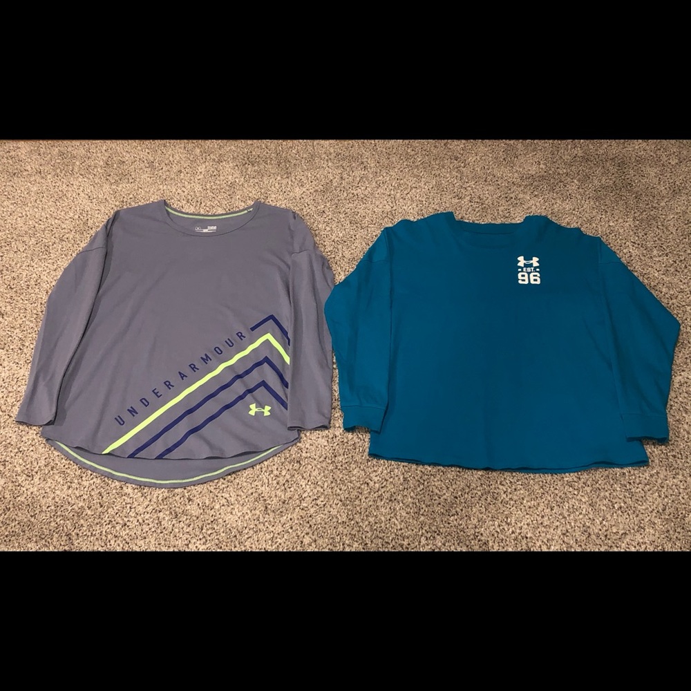(2) Youth Large Girls’ Under Armour Long-Sleeved Shirts